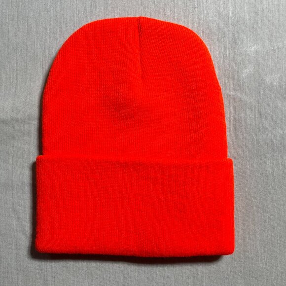 New Carhartt Cuffed Fluorescent Orange Knit Beanie Hat 100% Acrylic A18 Knitted - Picture 2 of 4